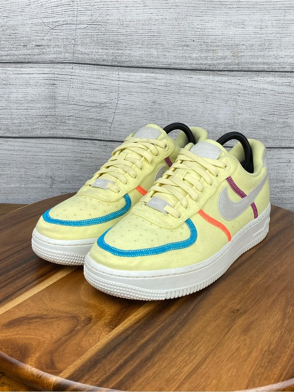Nike Air Force 1 07 Low LX Stitched Canvas Life Lime Yellow Shoe Womens Size 8.5
